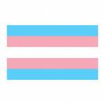 Bandeira trans com as riscas brancas, rosa e azuis